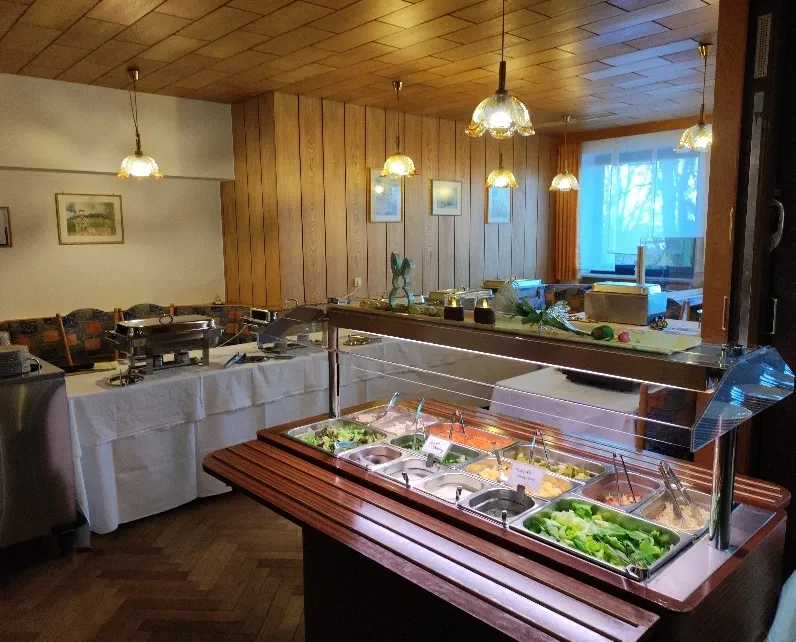 Salatbuffet mit verschiedenen frischen Salaten in einer Kühltheke